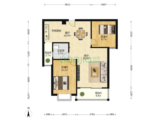 嘉盛豪园E组团 2室2厅1卫 81平方