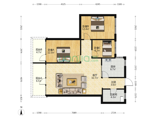 东欣苑 3室1厅1卫 105平方