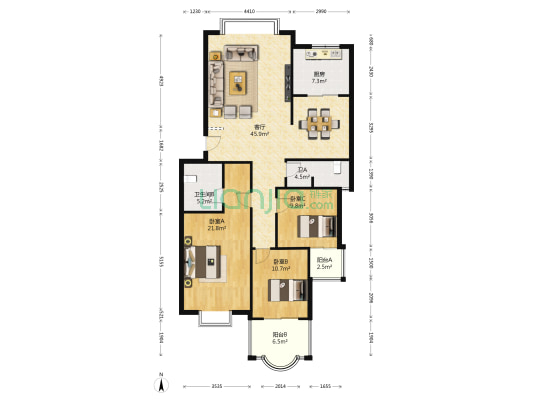 中星苑 3室1厅2卫 122平方