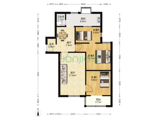 石化一生活区 3室2厅1卫 77平方