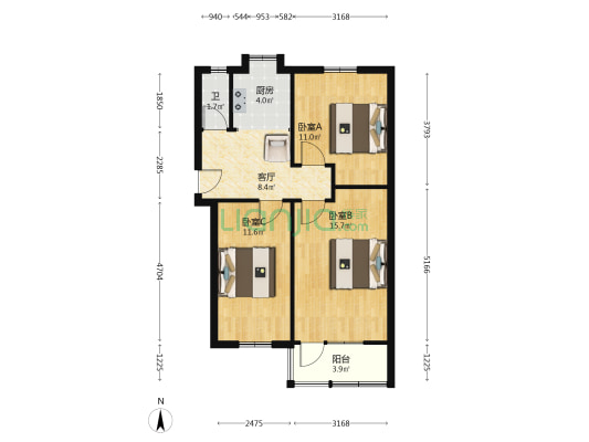 戴安桥巷 3室1厅1卫 70平方