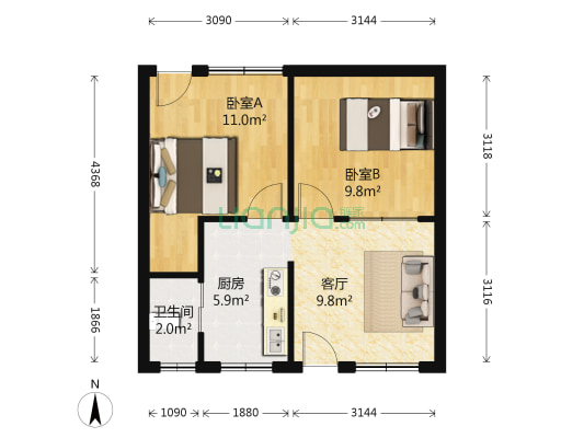 章江路 2室1厅1卫 48平方