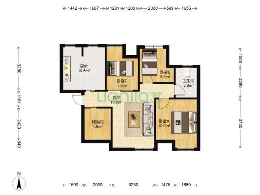 蓝光coco蜜园 3室1厅1卫 72平方