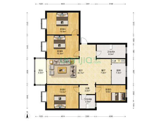 天生福邸 4室2厅2卫 140平方