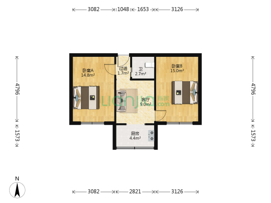 春天制衣厂宿舍 2室1厅1卫 60平方