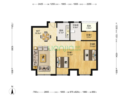铂悦花园 3室1厅1卫 89平方