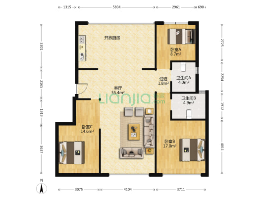 华润置地崑崙御 3室2厅2卫 127平方