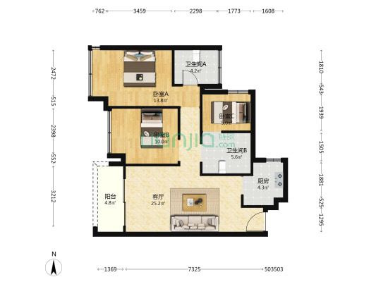 万景进园 3室1厅2卫 91平方