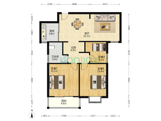 东都天润 3室1厅1卫 108平方