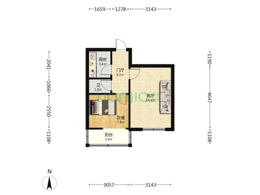 棉一南院润鹏小区 1室1厅1卫 40平方