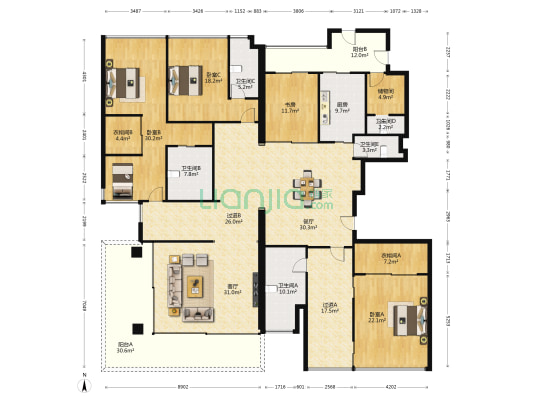 新天半山 4室2厅5卫 337平方