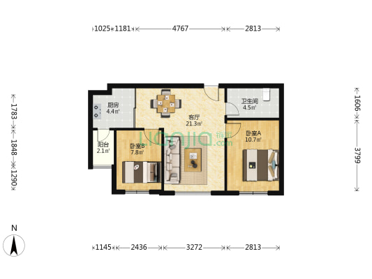 世纪海云天一期 2室1厅1卫 73平方