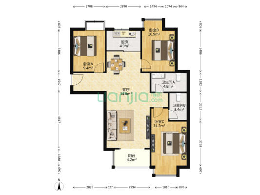 湾仔城 3室1厅2卫 121平方