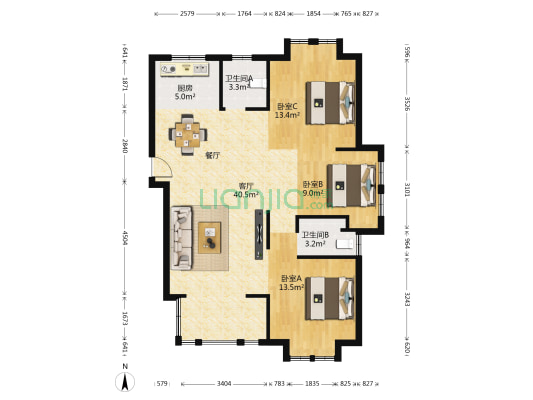 紫园 3室1厅2卫 111平方