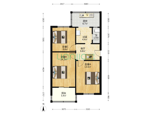 电影公司宿舍 3室1厅1卫 71平方