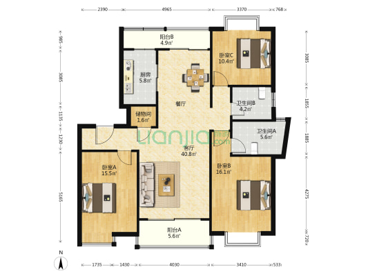 联洋花园(三期) 3室1厅2卫 141平方