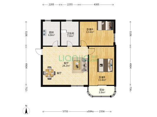 复兴苑 2室1厅1卫 110平方