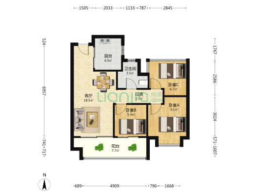 万瑞林语光年 3室1厅1卫 89平方