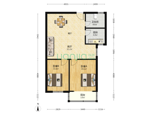 新平公寓(办公楼) 2室1厅1卫 107平方