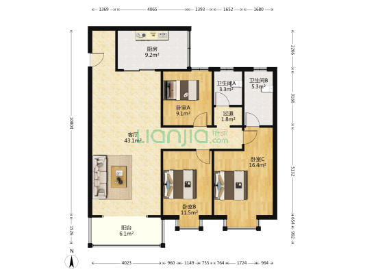 怡和春熙街 3室1厅2卫 124平方
