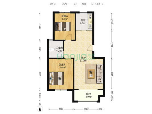 和谐锦园 2室1厅1卫 86平方
