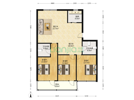 万商新村乐富园 3室2厅2卫 122平方