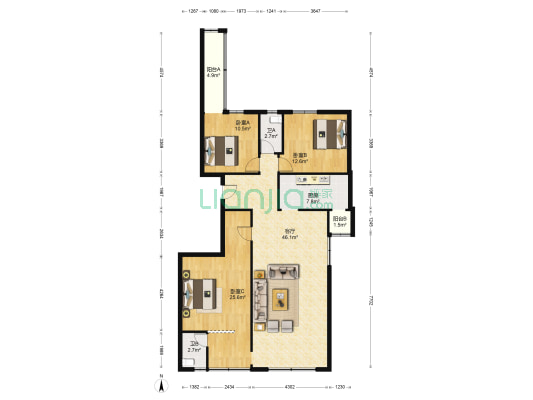 华新花苑 3室1厅2卫 142平方