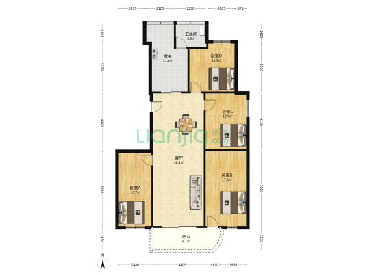 横江四路9号 4室1厅1卫 136平方