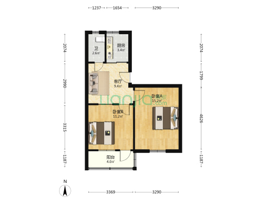 内马路14号 2室1厅1卫 52平方