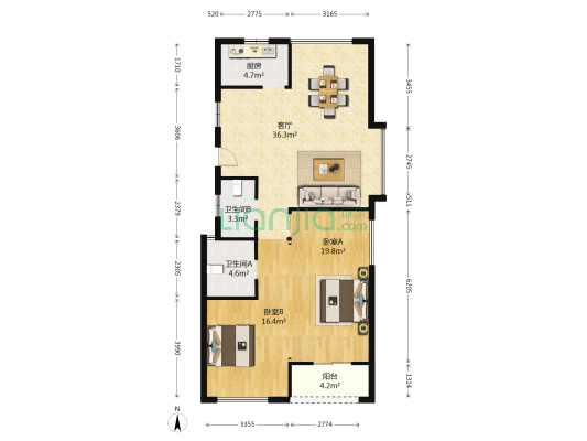 金色和庄 2室1厅2卫 88平方