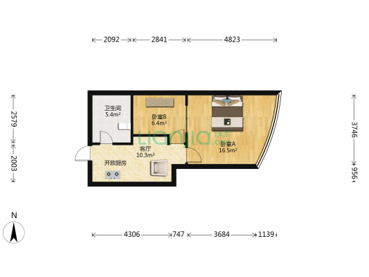 新都会财经广场 2室1厅1卫 57平方