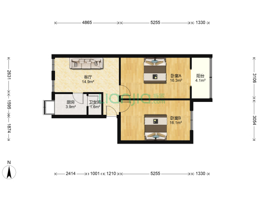 民主路397号 2室1厅1卫 69平方