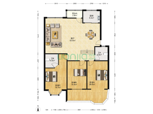 金报公寓 3室1厅2卫 151平方