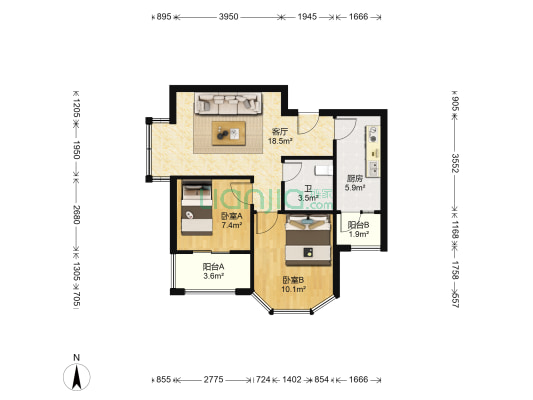 东外滩公寓 2室1厅1卫 71平方