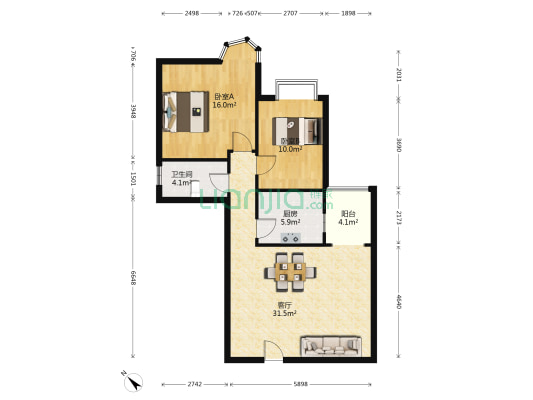 豪景花园 2室1厅1卫 96平方