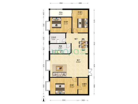 中建七局家属院 3室1厅1卫 135平方