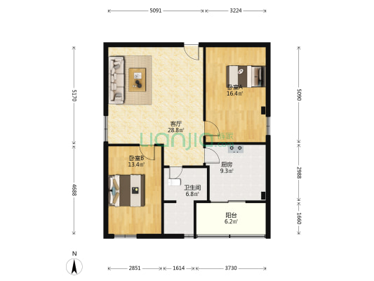 宝岛公寓 2室1厅1卫 89平方