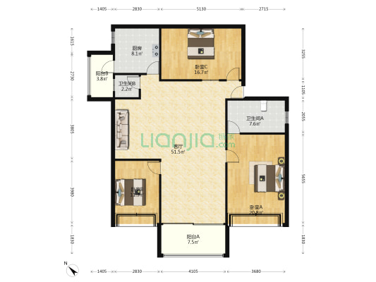 龙塘七号区 3室1厅2卫 152平方