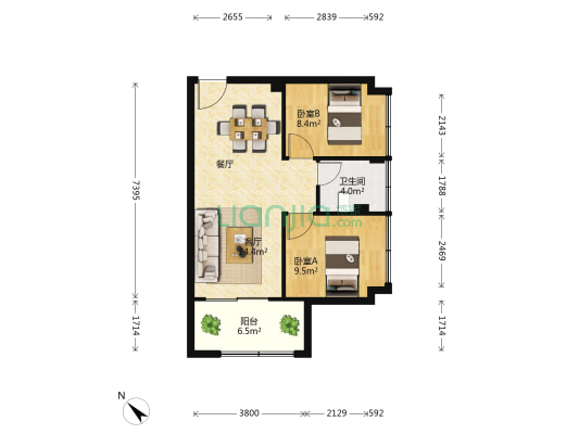 旭日曦苑 2室1厅1卫 67平方