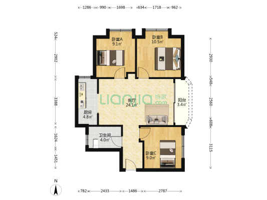 大德大厦 3室1厅1卫 102平方