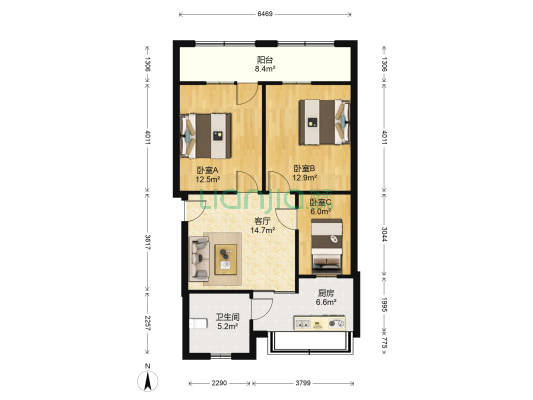 日杂家属院 3室1厅1卫 78平方