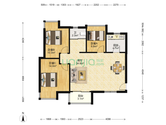 金地西岸故事 3室1厅1卫 91平方