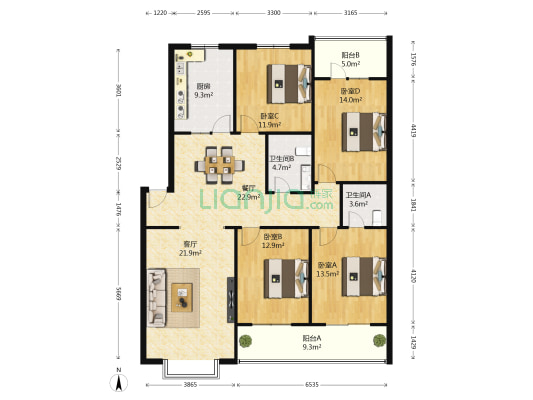 东方城 4室2厅2卫 152平方