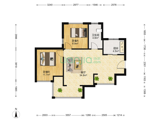 雄飞北尚广场 2室1厅1卫 79平方