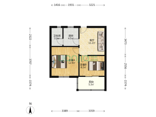 工矿厂生活区 2室1厅1卫 53平方