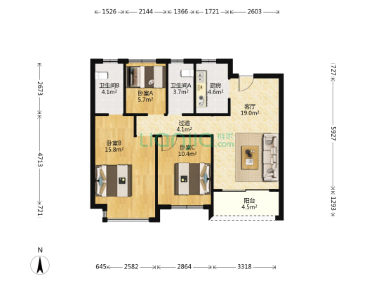 美晟府 3室1厅2卫 96平方
