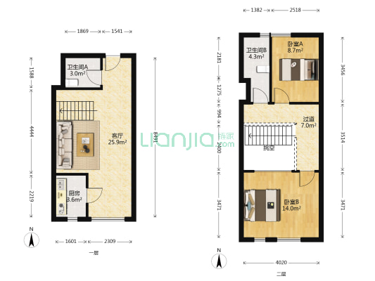 钻石广场 2室1厅 北 南-户型图