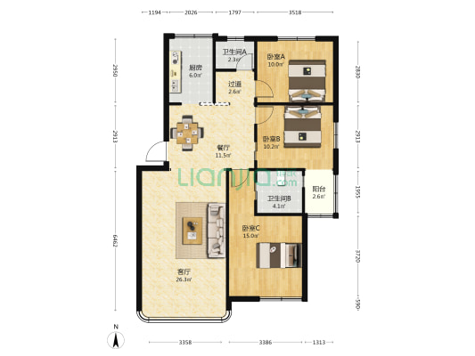 税务局小区 3室2厅2卫 96平方