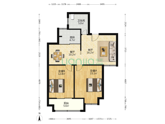 水韵名居 2室2厅1卫 93平方