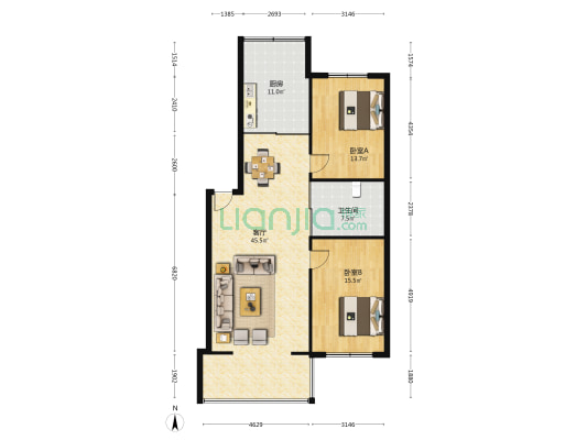 世纪兴嘉园 2室1厅1卫 114平方